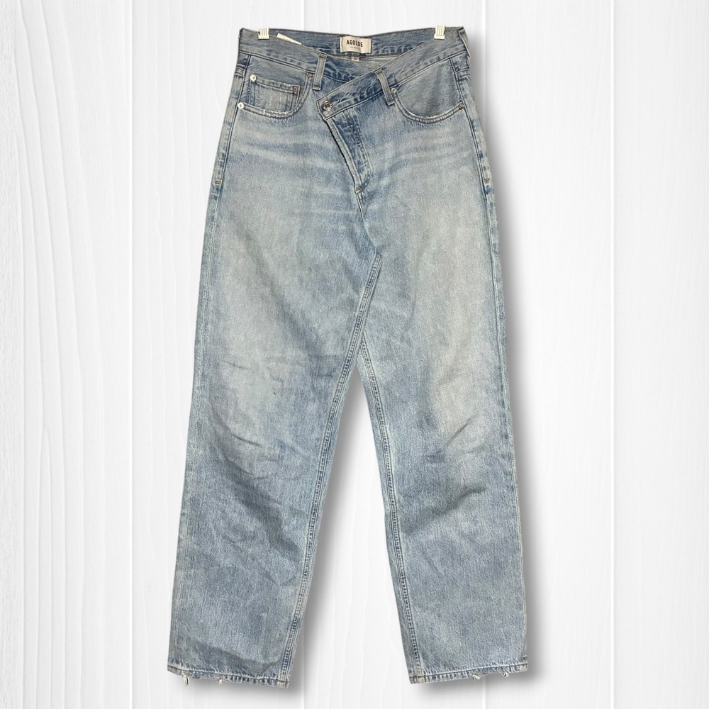 Agolde Criss Cross Wide Straight Leg High Waisted Jeans Womens 26 Light Blue